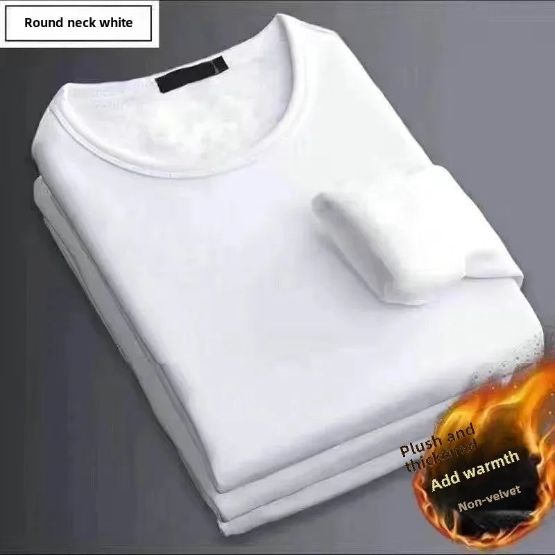 Thickened Fleece-Lined Warm Mens Winter Base Layer Tops Round Neck Sweatshirt T-Shirt Inner Winter Clothing For Youth - Aurex