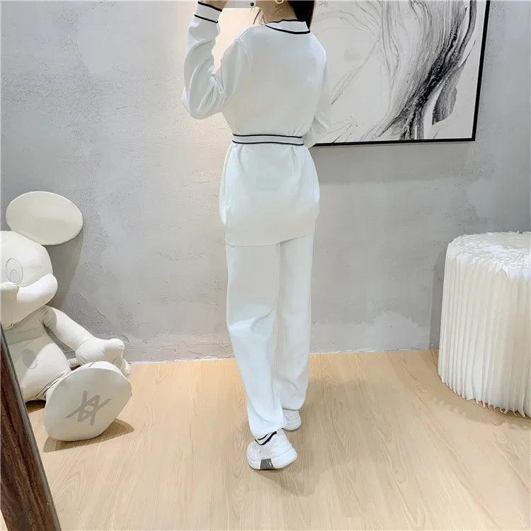 Winter Knitted Two-Piece Set – Women's Lace-Up Sweater Cardigan & Knitted Pants | Warm Outfit 2025 - Aurex
