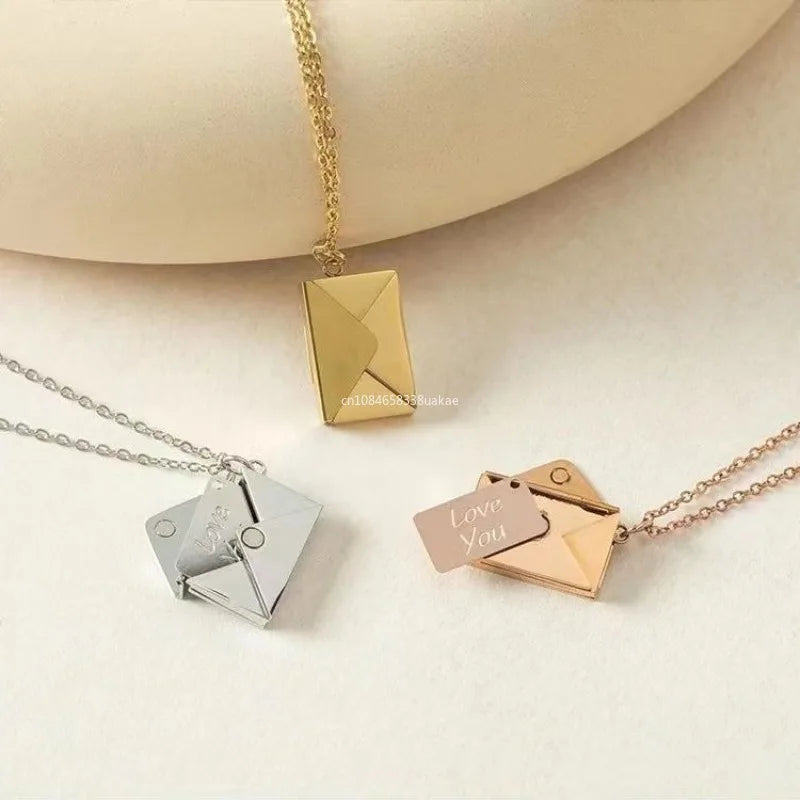 Love Letter Envelope Pendant Necklace Stainless Steel Jewelry Valentine Day Gift Ladies Envelope Necklace for Women 스테인레스 스틸 목걸이