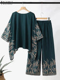 ZANZEA Women Vintage Floral Printed Trousers Suits 2PCS Long Sleeve Blouse Muslim Pants Sets Casual Tracksuit Islamic Clothing - Aurex