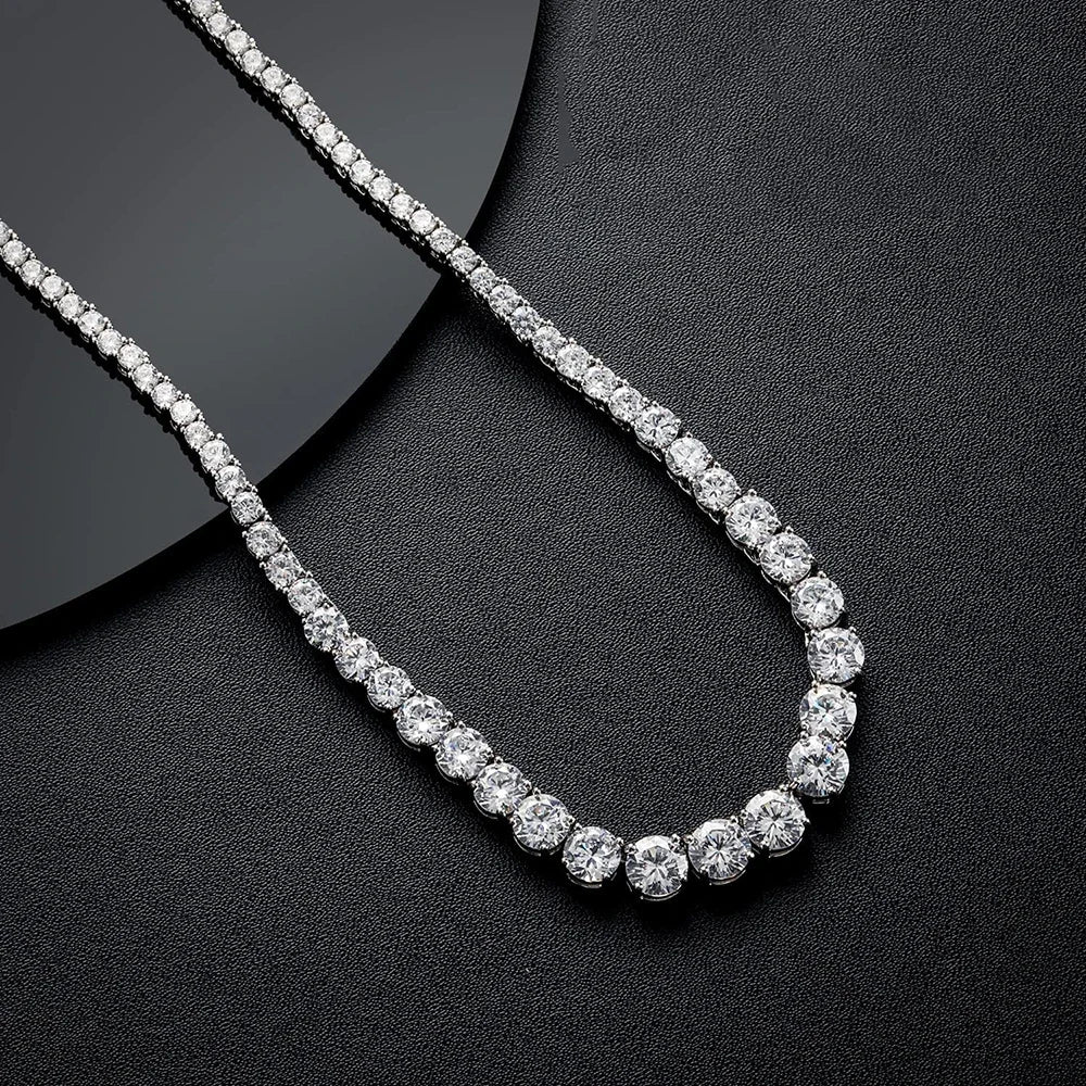 Full Moissanite Tennis Necklace with Certificate 3-5mm Size Gradient Diamond Necklaces for Women 925 Sterling Silver Neck Chain