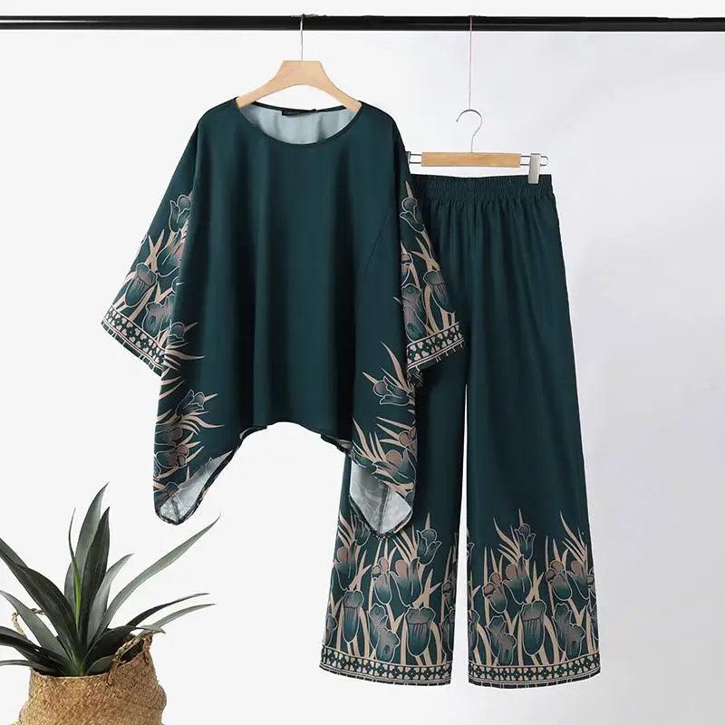 ZANZEA Women Vintage Floral Printed Trousers Suits 2PCS Long Sleeve Blouse Muslim Pants Sets Casual Tracksuit Islamic Clothing - Aurex