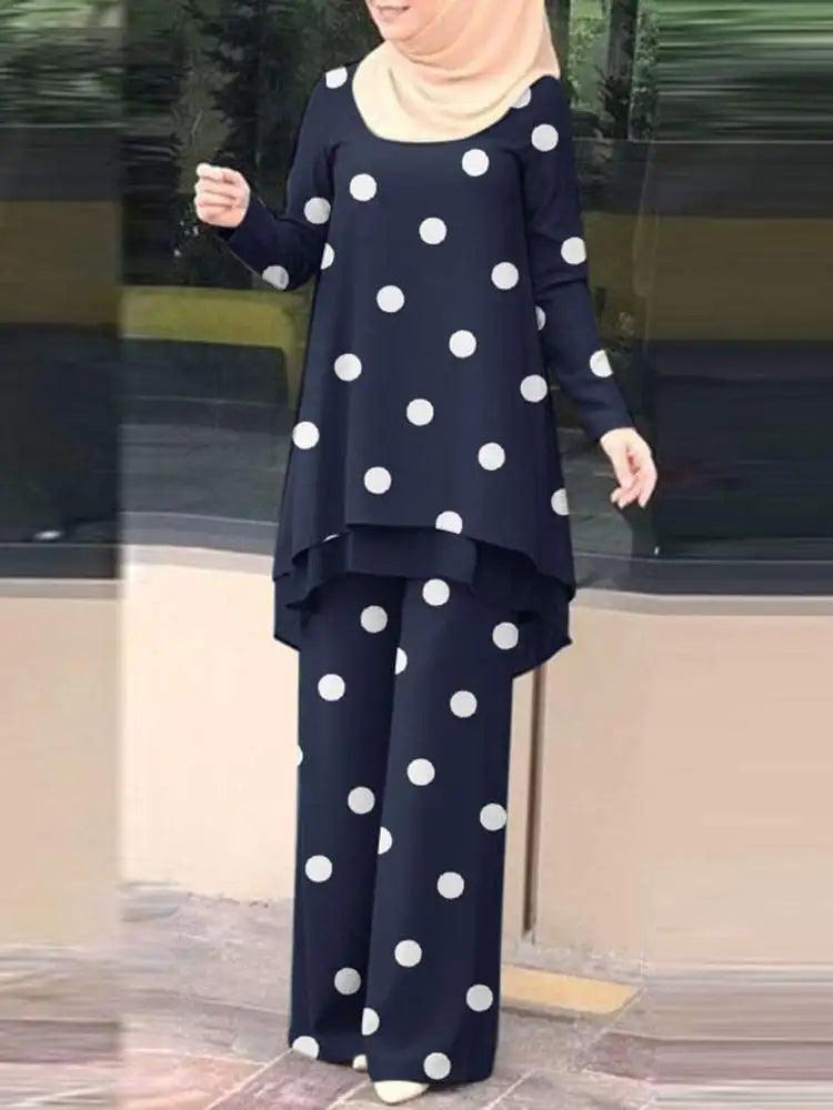 ZANZEA Women Two Piece Sets Outifits Fashion Tracksuit Muslim Long Sleeve Blouse Pant Sets Casual Solid Matching Sets 2PCS - Aurex