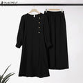 ZANZEA Muslim Abaya Suit Elegant Women Matching Sets Fashion Long Shirt Tops & Wide Leg Pants Ramadan Outfits Urban Tracksuits - Aurex