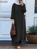 ZANZEA Autumn Muslim Sets Turkey Dubai Abaya Women Long Sleeve Shirt Set Causal Pants Suits Abayas For Women IsIamic Outifits - Aurex