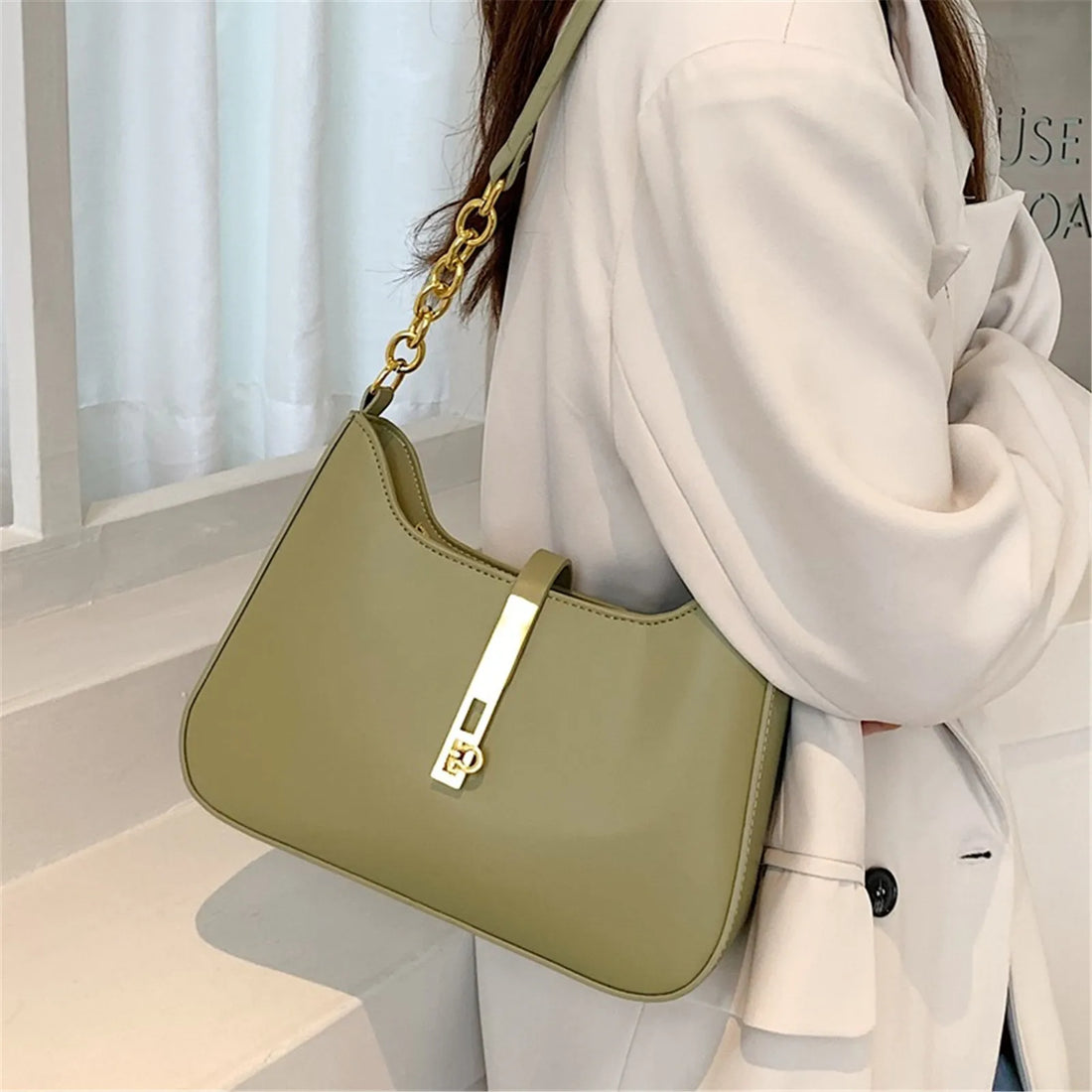 Fashion Women Underarm Shoulder Bags Pu Leather Half Moon Armpit Ladies Black And White Handbags Brand Designer Trend Purse 2024