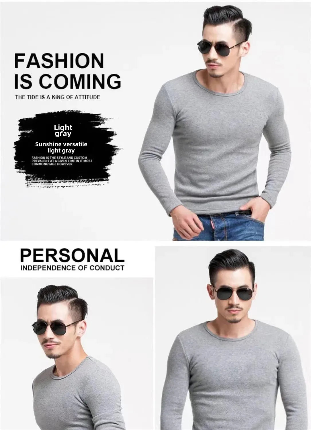Thickened Fleece-Lined Warm Mens Winter Base Layer Tops Round Neck Sweatshirt T-Shirt Inner Winter Clothing For Youth - Aurex