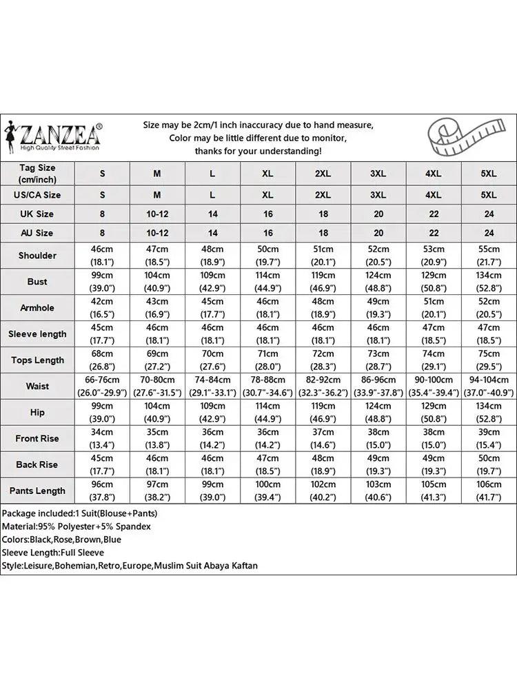 Elegant Muslim Sets ZANZEA Summer Tracksuits Women Long Sleeve Blouse Trousers Suits IsIamic Outfits Fashion Loose Matching Sets - Aurex