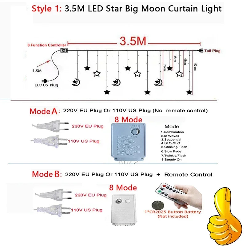 Star Moon Led Curtain Garland String Light EID Mubarak Ramadan Decoration for Christmas Home 2025 Islam Muslim Event Party Decor