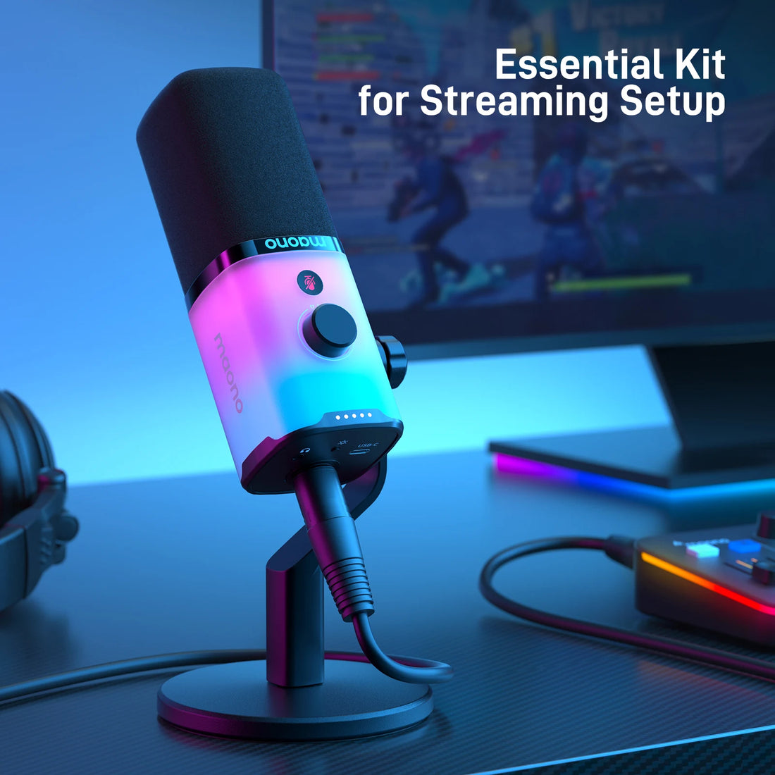MAONO PD100X Gaming MIC,USB/XLR Dynamic Microphone with Noise Reduction,Mute,Headphone Jack,RGB MIC for Gamer Streaming Podcast